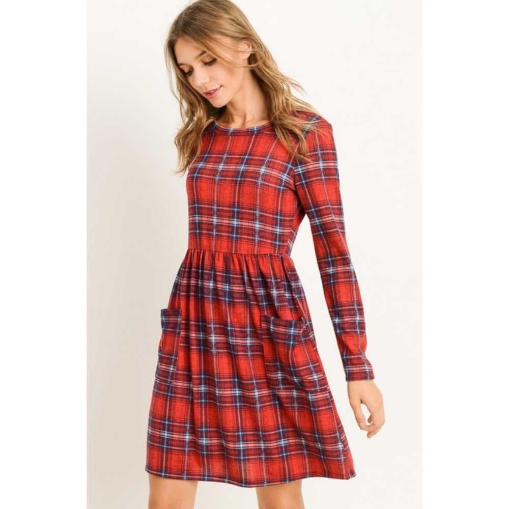 Gilli Stitch Fix red plaid mini dress pockets